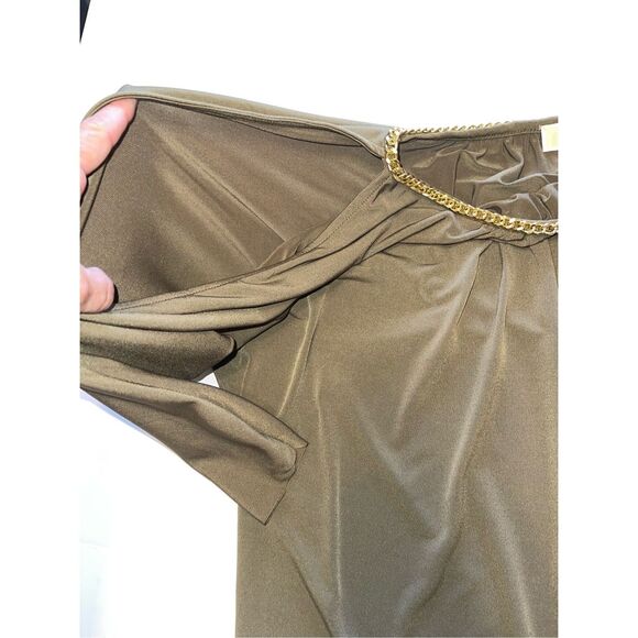 Michael Kors small olive green cold shoulder with gold chains long sleeve top A5 - Picture 4 of 7